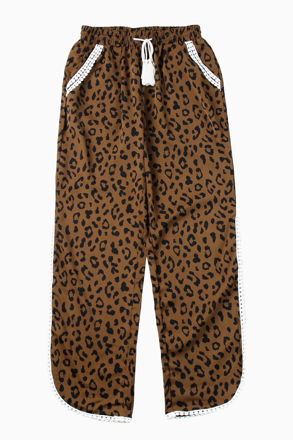 Brown Leopard Print Casual Pants, Pants