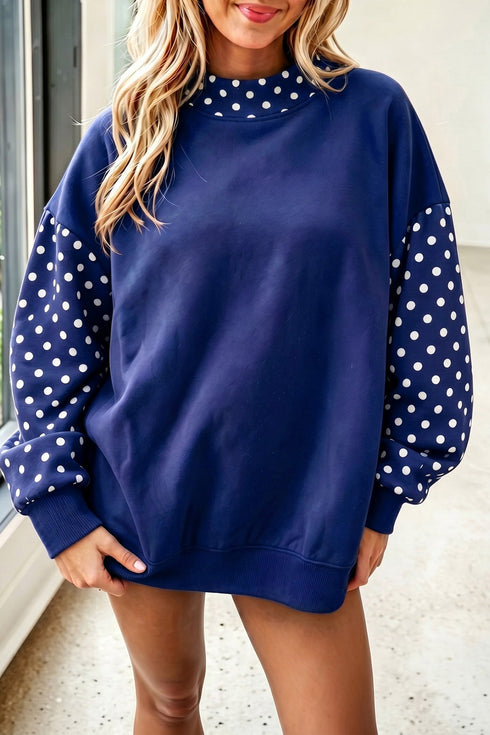 Polka Dot Pieced Round Neck Baggy Long Sleeve Sweatshirt – Sunny Angela