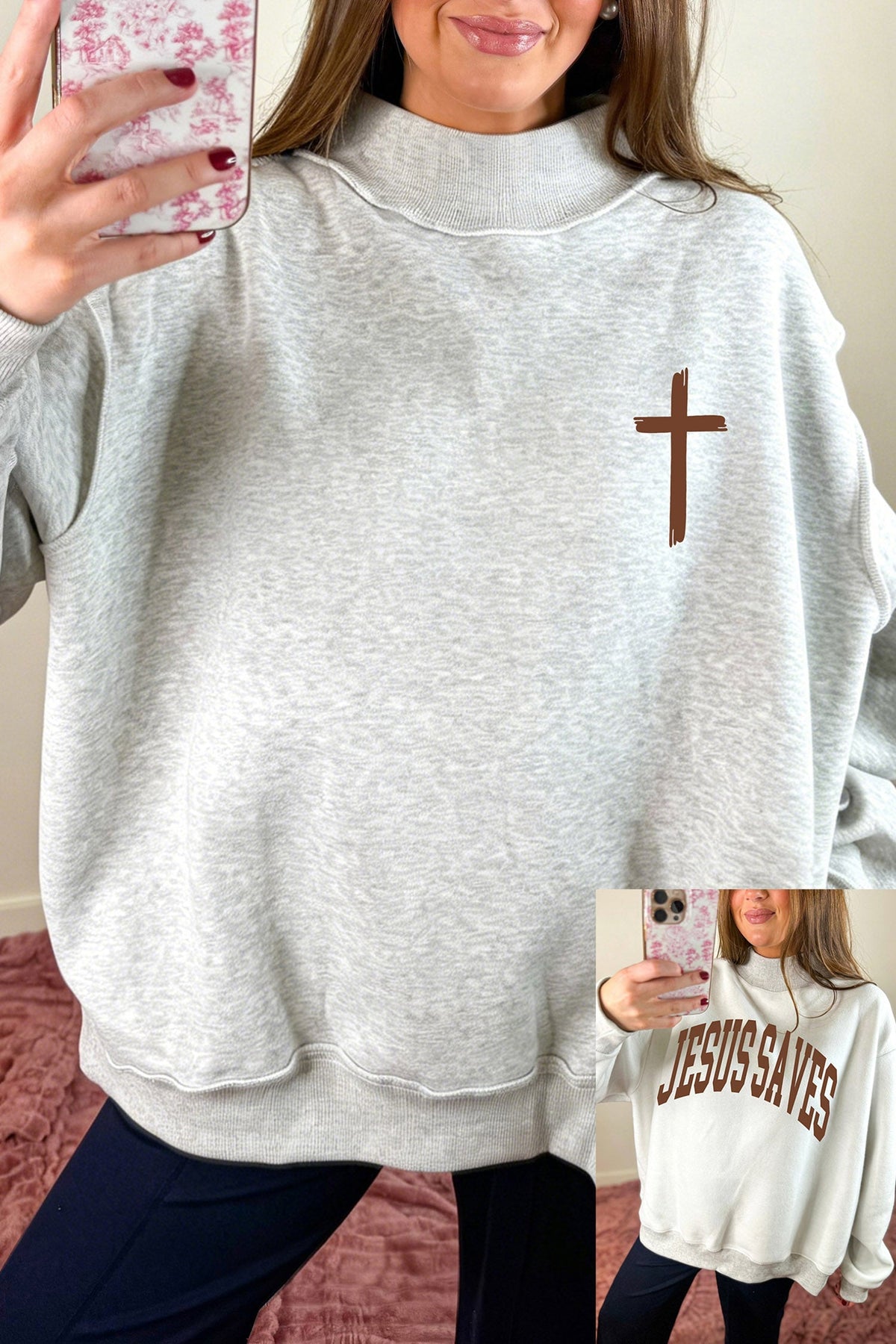 Reversible Cross And Jesus Saves Mock Neck Sweatshirt – Sunny Angela