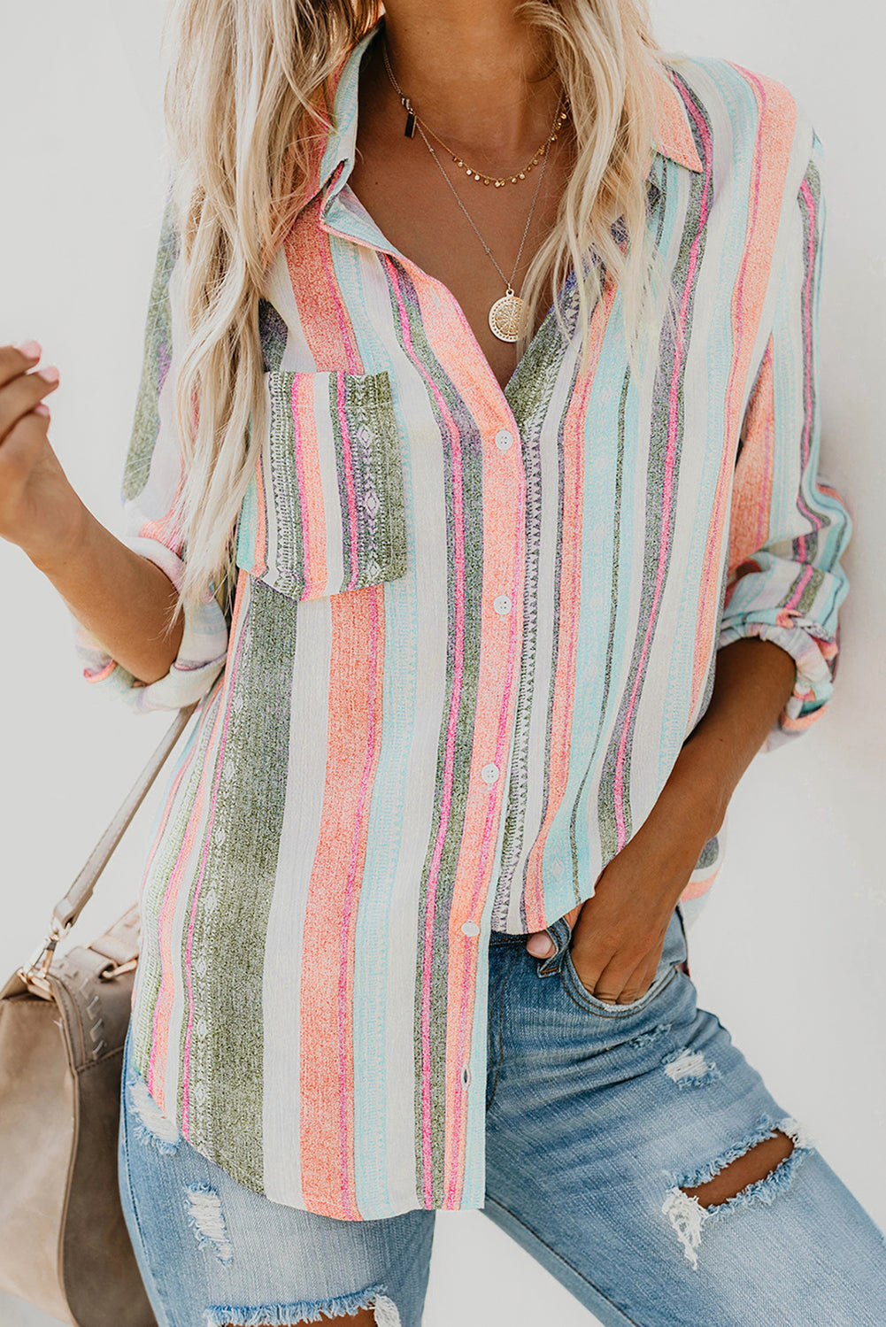 Sweet Enough Striped Button Down Top - Sunny Angela